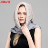 JERYAFUR Women Faux Fur Hooded Scarf, 2‑in‑1 Warm Plush Hat Scarf Combo for Cold Winter Daily Outdoor Wear