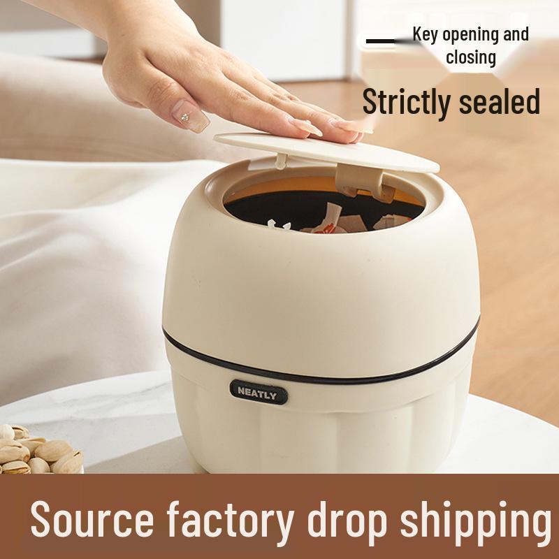Press-Type Desktop Trash Can with Lid for Office, Living Room, Study, Coffee Table - Creative Storage Solution