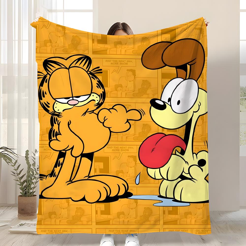 GATTO GIALLO Garfield Plaid Morbido Pile Corallo Coperta 310gsm Soffice Caldo Plaid per Divano Letto Divano Arredamento Camera da Letto