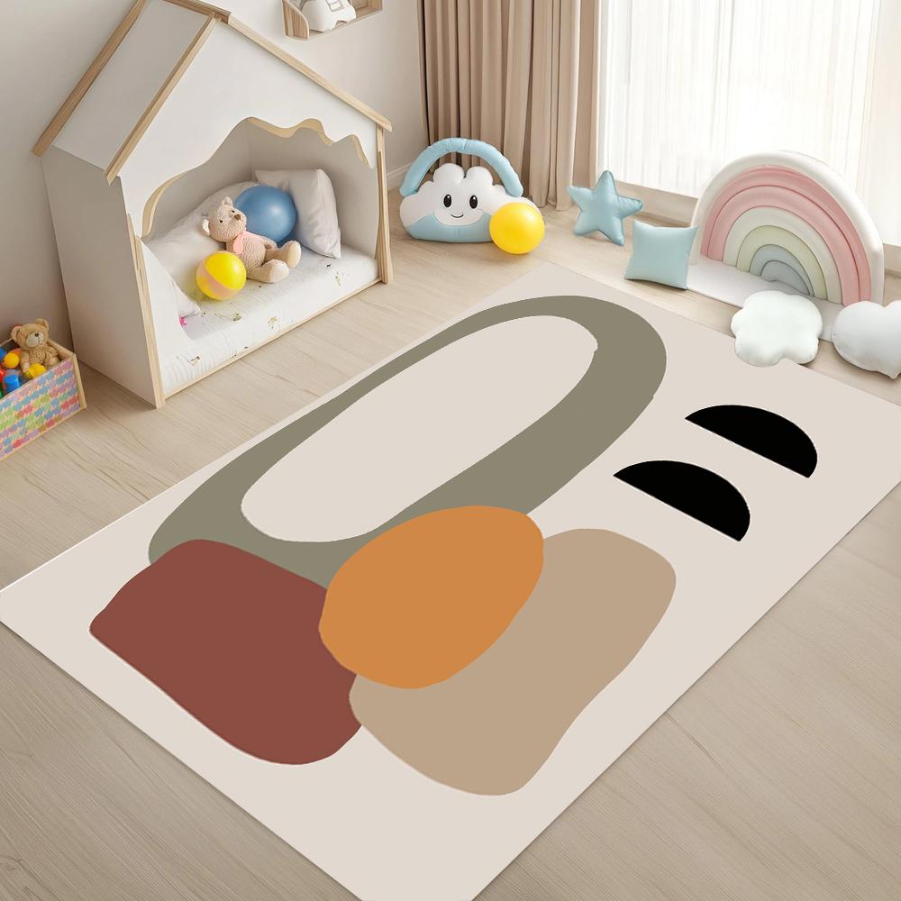 Modern Abstract Soft Color Block Carpet Minimalist Line Tropical Element Style Easy Clean Rug for Living Room Bedroom Home Decor