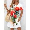 Ladies' Summer Short Sleeve Round Neck Casual Dress 3D Red Rose Pattern Print Comfortable Elegant Women's Clothing