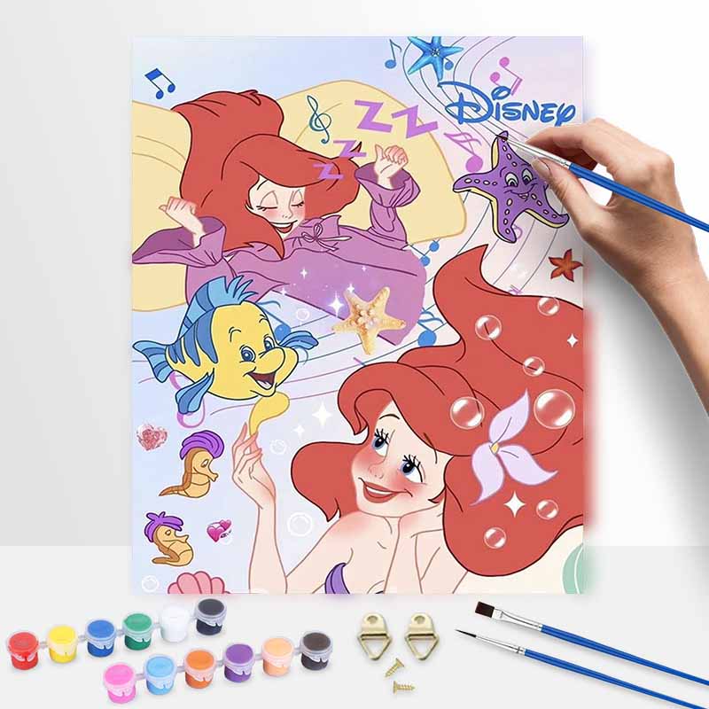 Disney Oil Painting DIY Digital Painting The Little Mermaid Ariel and Flounder HandPainted Wall Art for Living Room and Entryway. 20x30cm