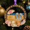 Tropical Beach House Decor Christmas Ornaments, Vacation Themed Tree Hanging Decoration, Acrylic Decorative Lanyard for Walls Slipper Shell