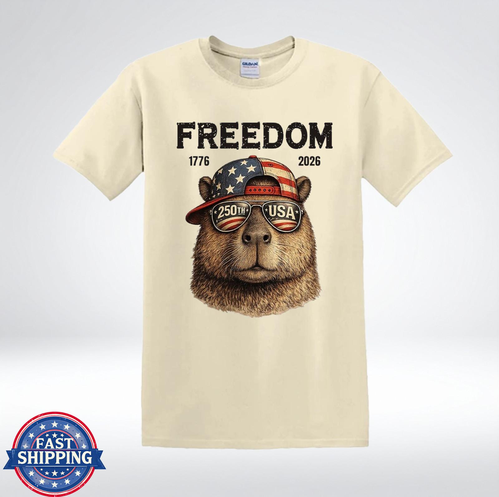 Freedom 1776 2026 USA 250th Anniversary Patriotic Bear American Flag Hat T-Shirt XXL