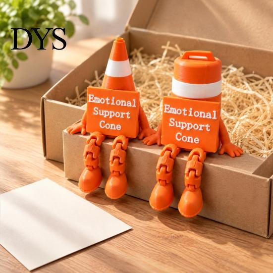 Funny Office Desk Ornaments Emotional Support Traffic Cone Buddy, Articulated Figurine with Robot Toy Sign, Monitor Decor, Companion Gift for