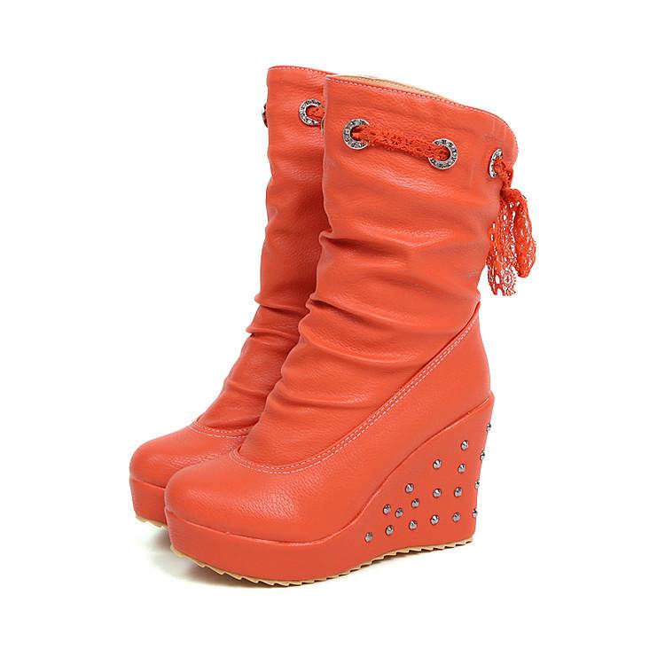 

Women s Rubber Boots Luxury Designer Round Toe Wedge Shoes Rain Red Fashion High Heel Mid Calf Ladies Mid-Calf Solid 43