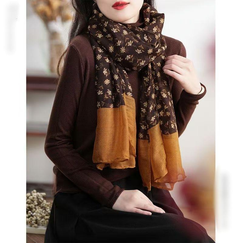 

Литературный И Простой Сращивающий Цветочный Шарф Женский Осенний Универсальный Атмосферный Весенний И Осенний Теплый Шелковый Шарф