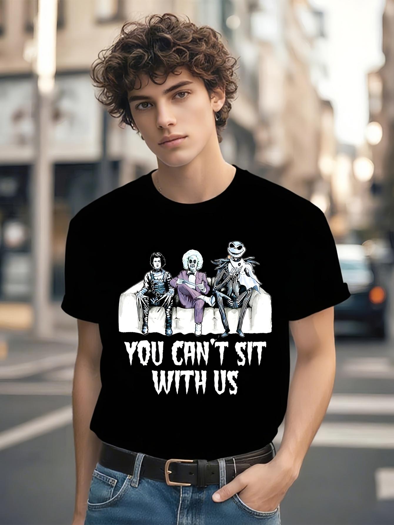 You Can t Sit with Us Graphic T-shirt - Bold Dripping Text & Character Print S