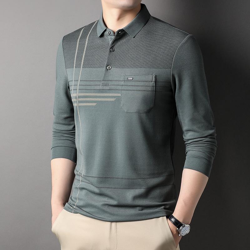 Spring and Autumn New Long-sleeved T-shirt Men's Cotton Lapel POLO Shirt Middle-aged Business Men's Top Clothes