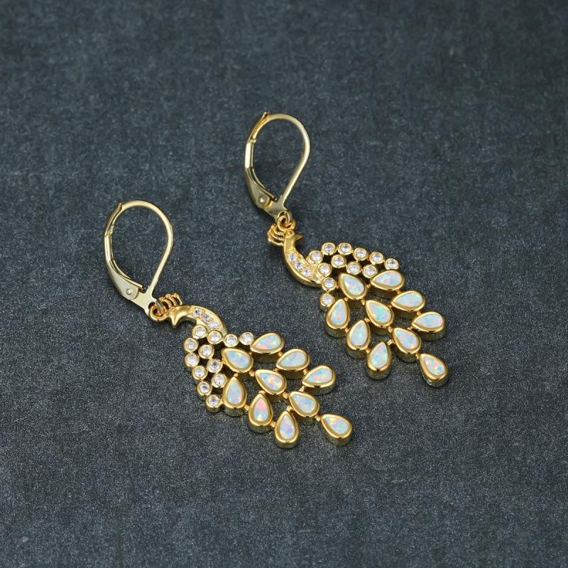 Wish retro commuting gold opal retro peacock long earrings elegant premium source