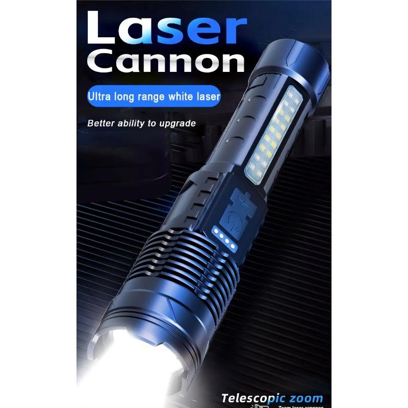 Lanternă LED Reîncărcabilă de Mare Putere cu Lumină Laterală, Lumină Tip Torță Pentru Camping în Aer Liber, Lumină de Drumeție, Lumină Intermitentă Puternică