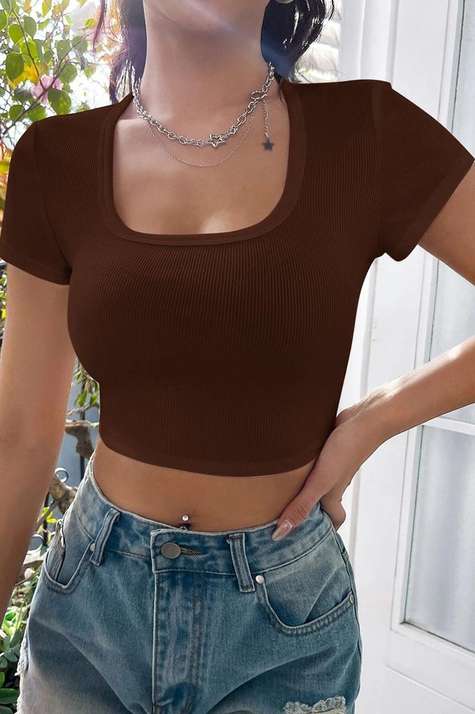 Frauen Mode Neue Bluse Weibliche Schwarz Halbe Hülse Gerade Kragen Crop Top Bluse