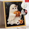 Frameless Pearl Bead Painting Kit Cute Ghost Pumpkin Design DIY Handmade Craft Canvas for Home Wall Decor Autumn Seasonal Gift Art