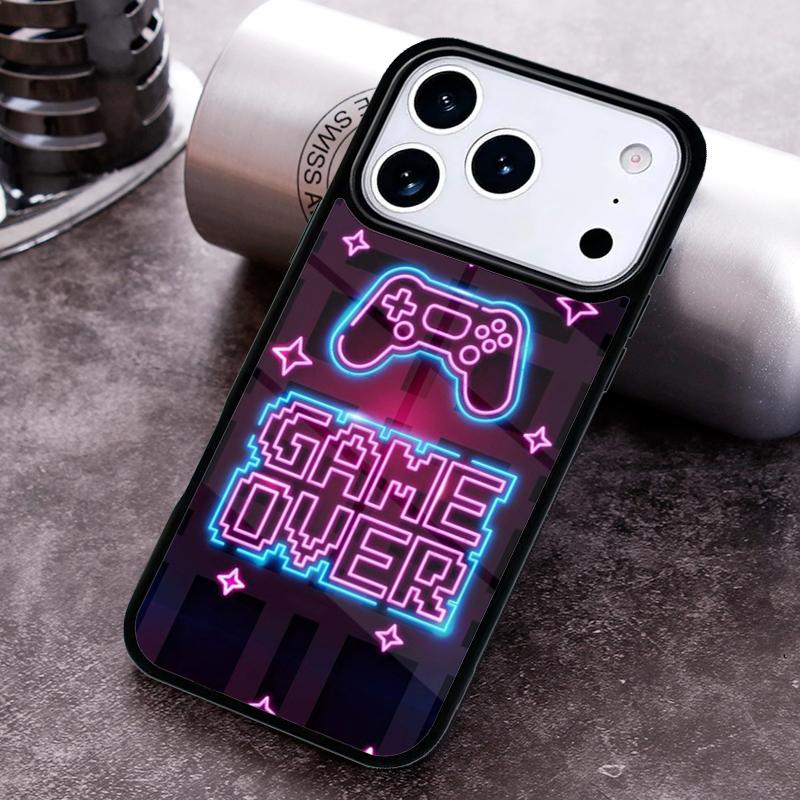 

Neon Game Over Pixel Phone Case for iPhone 17 16 15 Pro Max Air 14 13 12 11 Plus Shockproof Capa Cover iPhone17 Pro