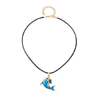 Colar de Golfinho com Pedras Strass Comprimento Ajustável Corrente para Clavícula Acessório Versátil Feminino para Uso Casual e Formal