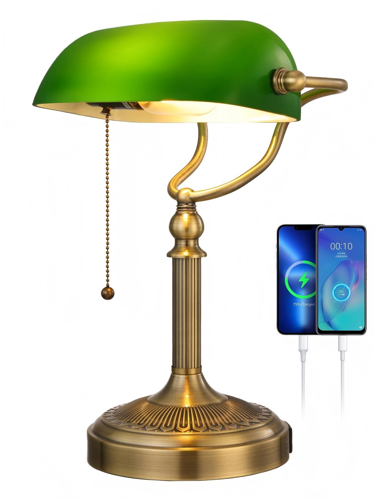 

Newrays Green USB Fast Charging Bank Table Lamp with Zipper Switch and Plug Fixture