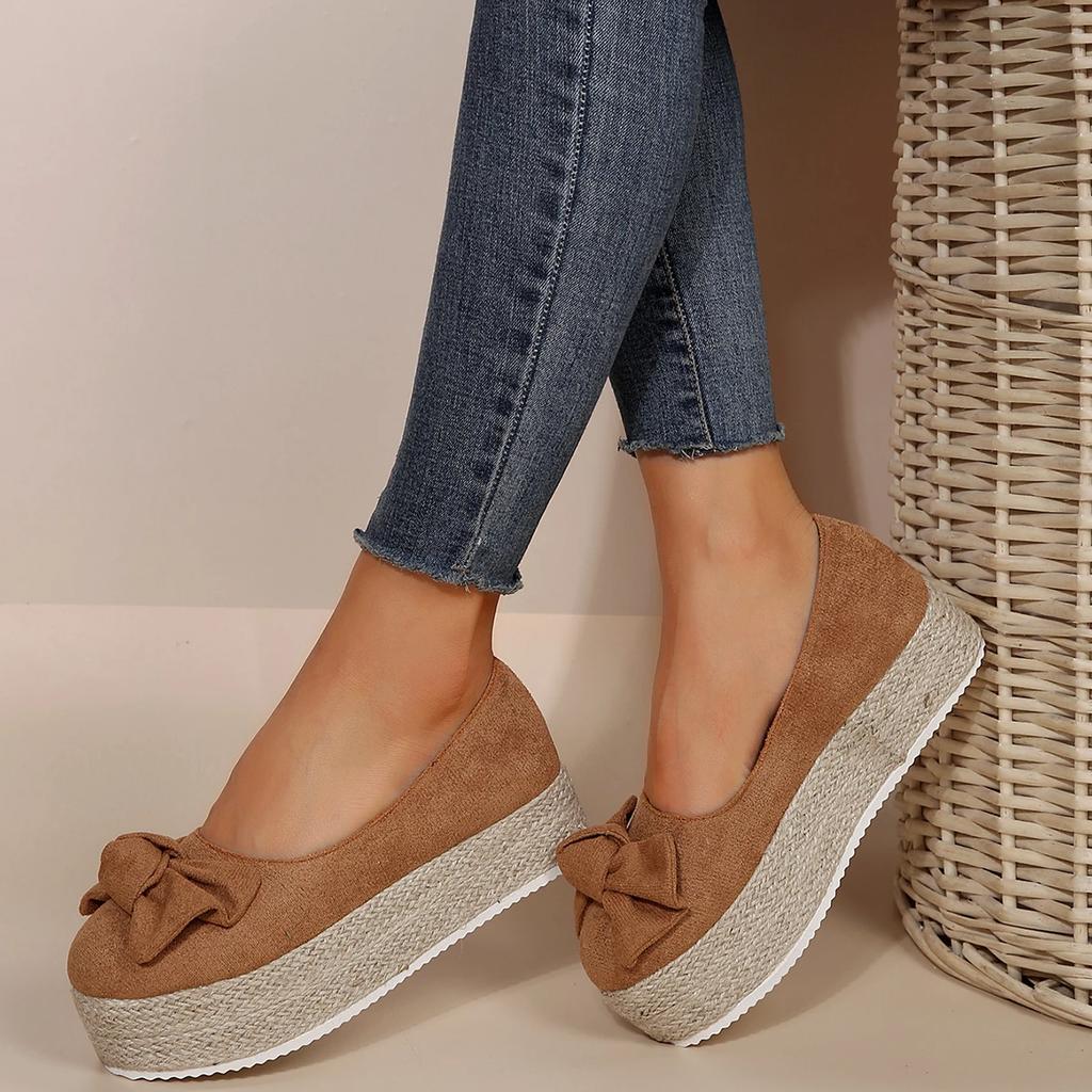 Klobige Plateausneaker Damen Herbstmode Schleife Dicke Sohle Loafer Schuhe für Frau Rutschfest Flacher Absatz Espadrilles Schuh