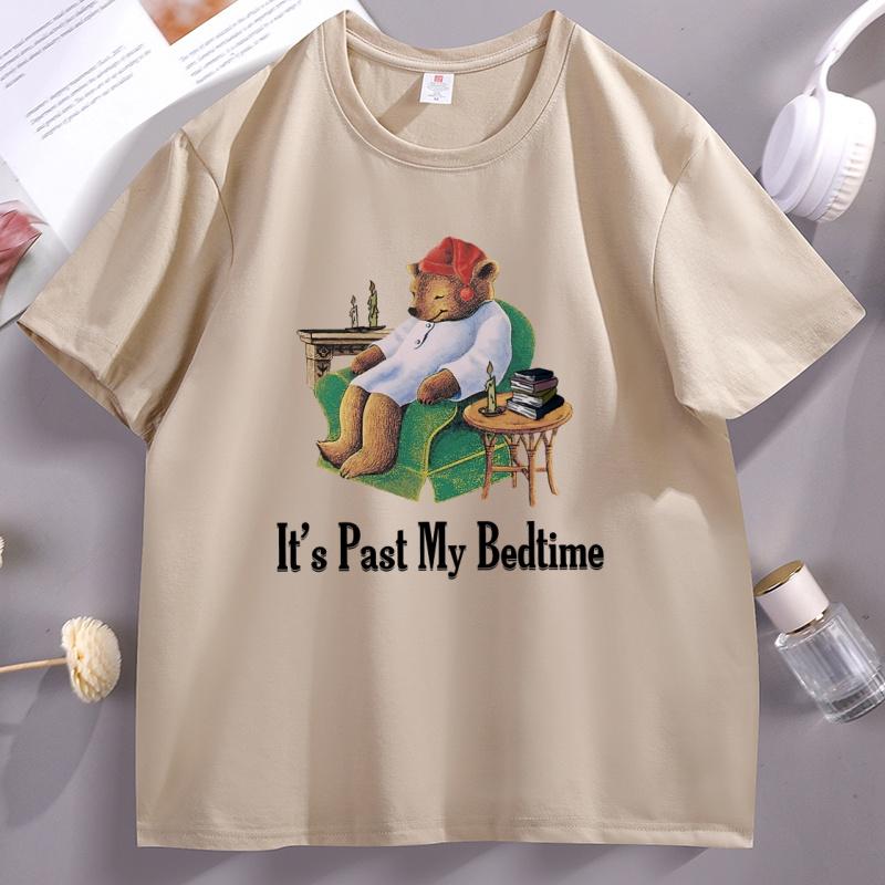 Its Past My Bedtime T Shirt Unisex Women Sleepy Bear TShirt Funny Trendy Short Sleeve Round Neck Tees Male Clothing Streetwear