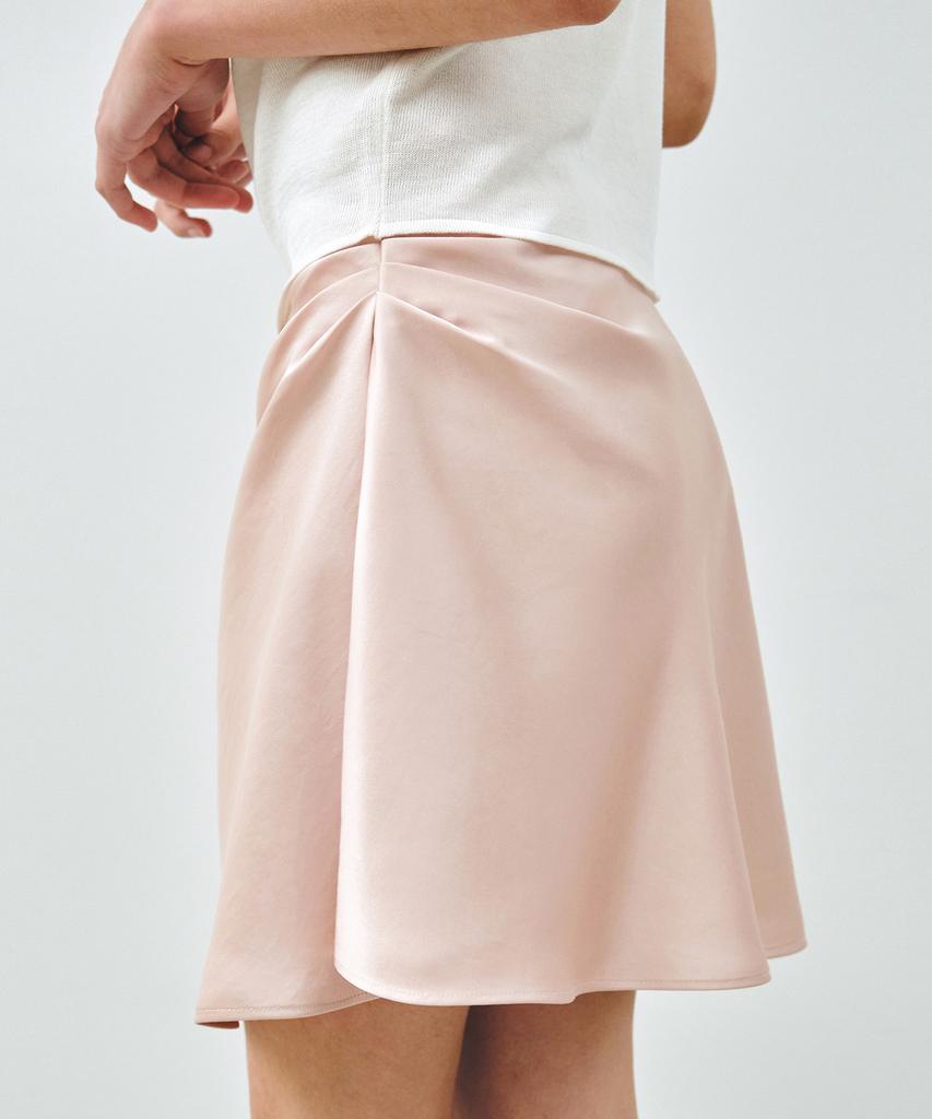 MONGDOL Side Tuck Satin Midi Skirt Light Pink Mdsk033Lpink