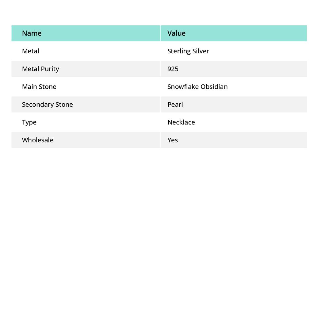 Natural Snowflake Obsidian, Pearl 925 Sterling Silver Jewelry Necklace 18" V0H20