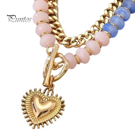 Preppy Aesthetic Beaded Necklace Women Layered Necklace, Heart Pendant Colorful Choker for Bohemian Jewelry Summer Beach Gift Mom Daughter Girlfriend