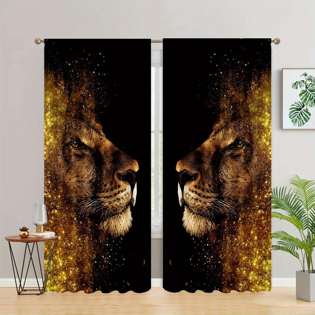 2pcs Leopard Lion Deer Pattern Curtains Decorative Window Drapes Window Treatments For Bedroom Living Room Home Decor Window