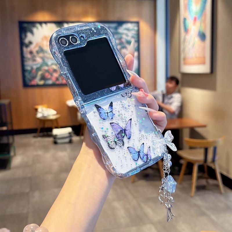 

One piece Folding Mobile Phone Case Suitable for Samsung Z Flip6 Case Z Flip5 Protective Case 5 Pendant 4 Portable Mini Samsung Z Flip6