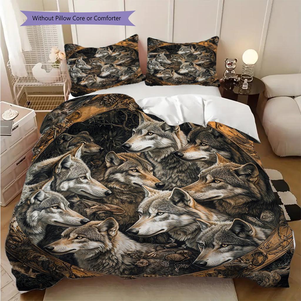 Wolf Pattern Bedding Quilt Set Quilt Cover Pillowcase Home Decoration Birthday Gift (1 * duvet cover + 2 * pillowcase, without core)