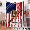 Custom Name Baseball Glove Bat Throws Blanket Flannel Blankets for Couch Bed Gifts for Men Women Picnic Blanket Christmas Fan Gifts