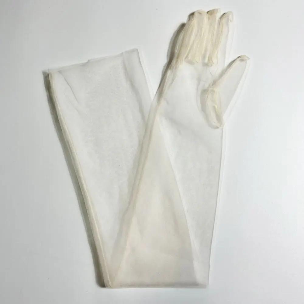 Decoration Thin Mesh Long Transparent Gloves Full Finger 70cm Long Sheer Gloves Sun Protection Driving Gloves Summer