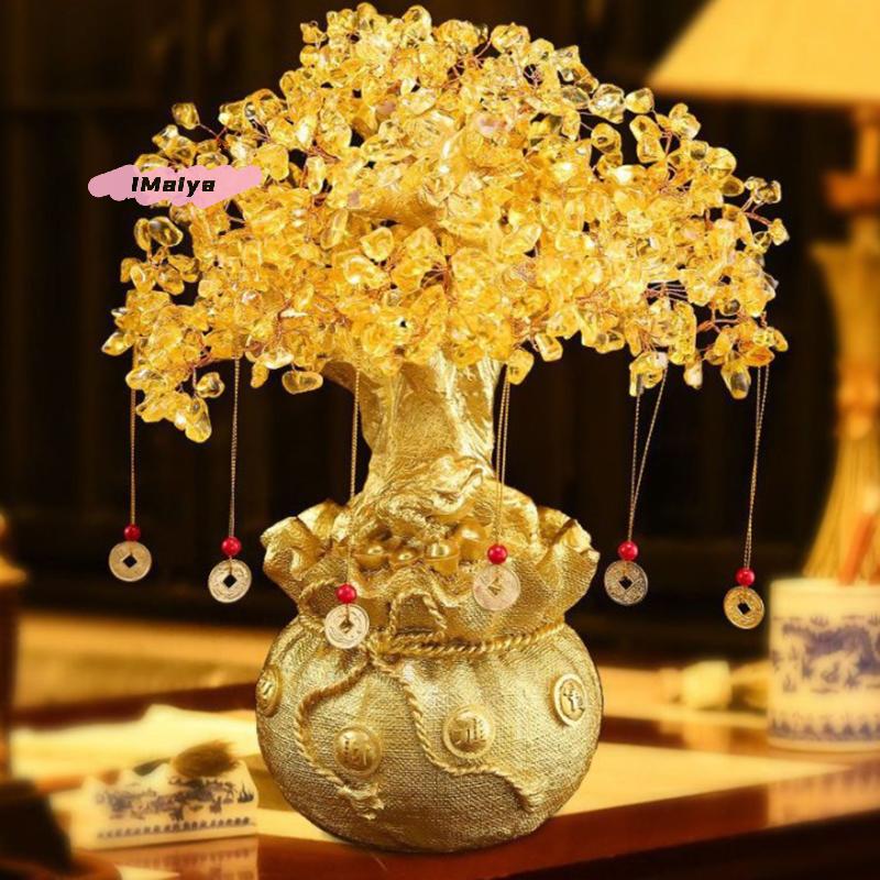M-Natural Yellow Crystal Tree Lucky Wealth Money Bonsai Style Feng Shui Ornaments for Home Decor Bringing Good Luck