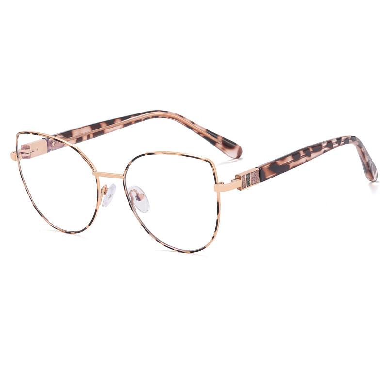 

Классическая женская оправа для очков Кошачий глаз с блокировкой синего света Модная металлическая оправа с пружинной петлей Очки Оптические Очки для чтения по рецепту 0