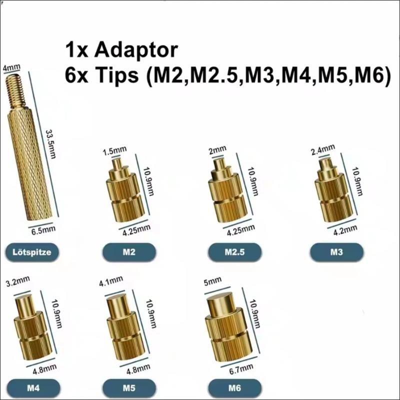 Heat Set Soldering Iron Tip Head Insert M2-M6 Hot Melt Brass Embedded Thread Nut Kit for Plastic Soldering