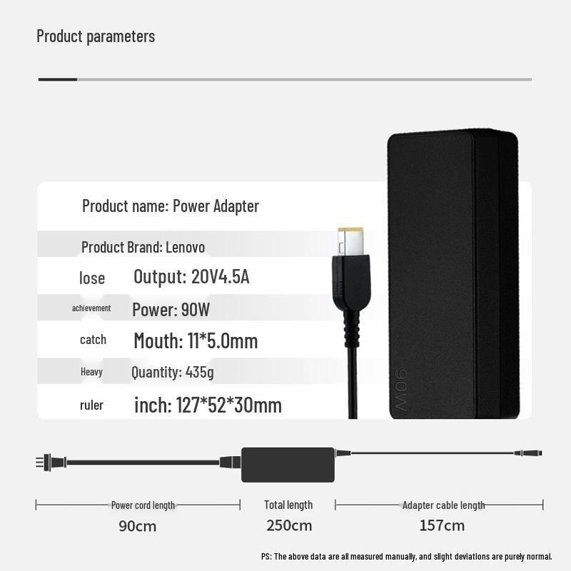 Lenovo ThinkPlus 90W Square-Tip Laptop Power Adapter Charger