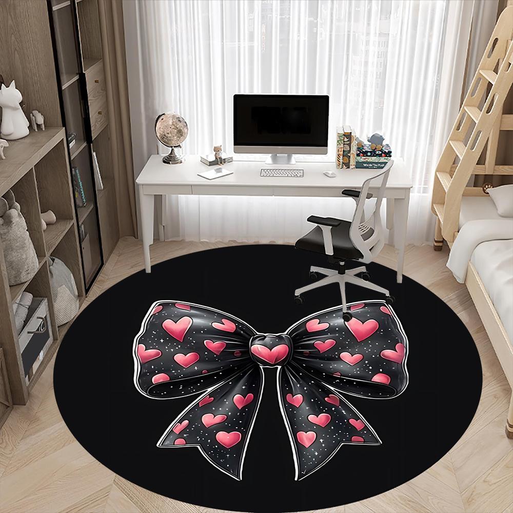 1pc Heart Bow Office Round Area Rug, Indoor Mat Suitable ForOffice, Under Office Chairs Bedroom Living Room Home Decor, Room Deco 039
