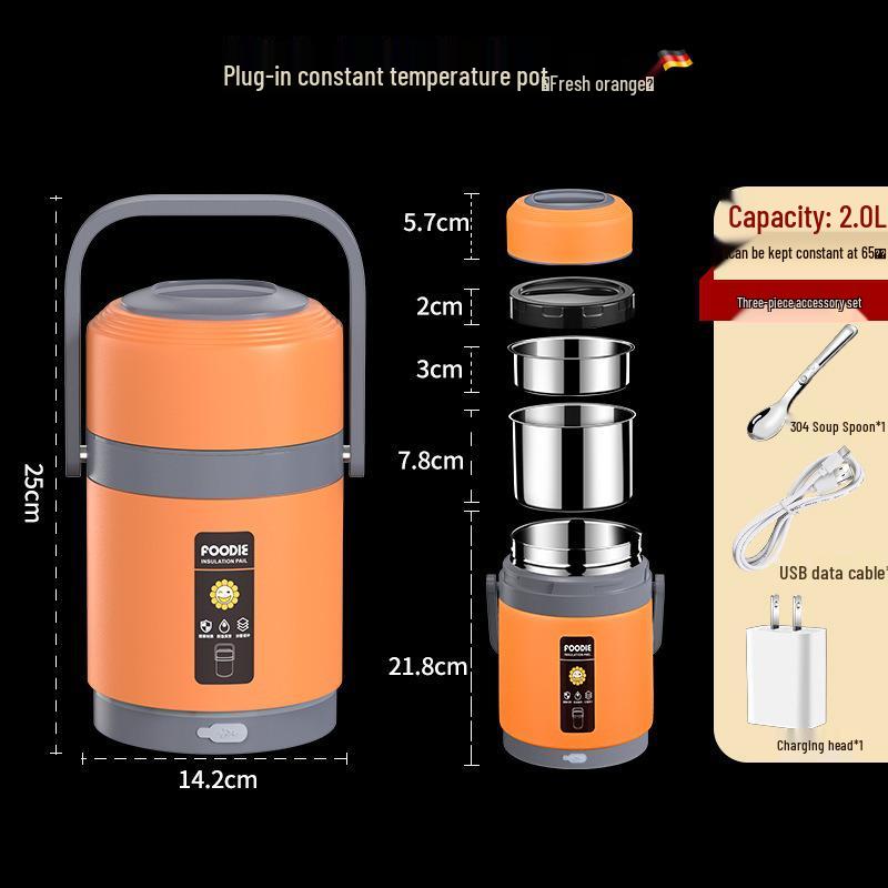 Contenitore per Riso Portatile in Acciaio Inossidabile Riscaldato USB - Grande Capacità, Pranzo Isolato per Uso Esterno e in Ufficio