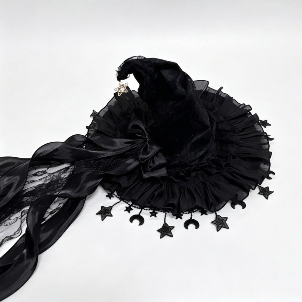 Lace Trim Gothic Hat Ruffle Brim Cosplay Costume Hat Fashionable Witch Hat  Cosplay Party