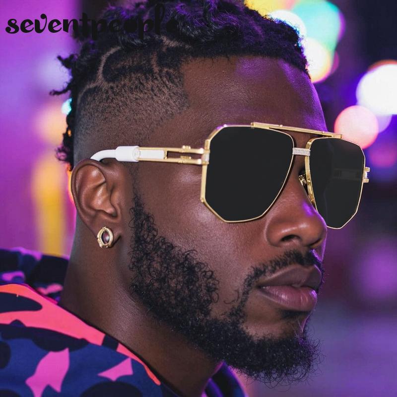 Oversized Hexagon Punk Sunglasses Men  Luxury Brand Vintage Steampunk Double Beam Sun Glasses Trendy Outdoor Shades For Male