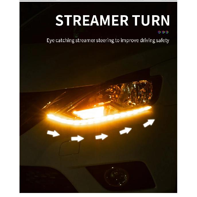 12V LED Daytime Running Light Strip Flexible Waterproof Headlight Turn Signal Yellow Lamp Car Decorative Driving Lights DRL 2Pcs Dome Lights 6