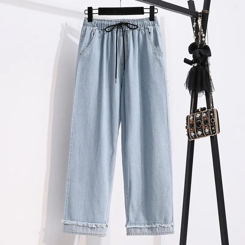Pants for Women Elastic High Waist Long Trousers Plus Size Double Layer Stretchy Solid Colour Versatile Casual Wide Leg Jeans Pants