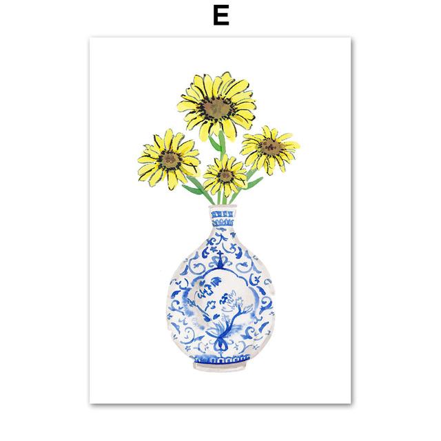 Nordic Minimalist Canvas Picture Blue and White Porcelain Painting Watercolor Posters and Prints for Living Room No Frame