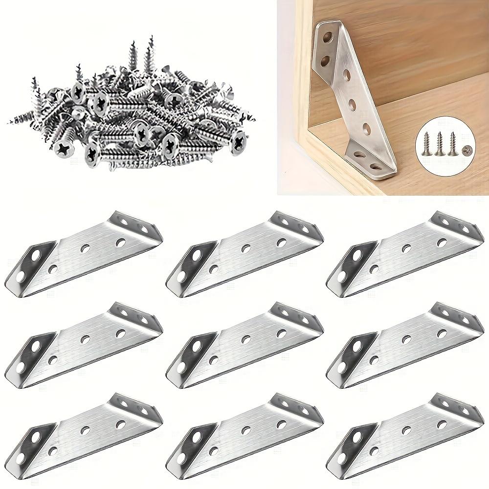 10 Stainless Steel Corner Brackets + 40 Screws Heavy-Duty Stainless Steel Corner Brace With Screws - 90 ° Angle Support, Scratch-Resistant,