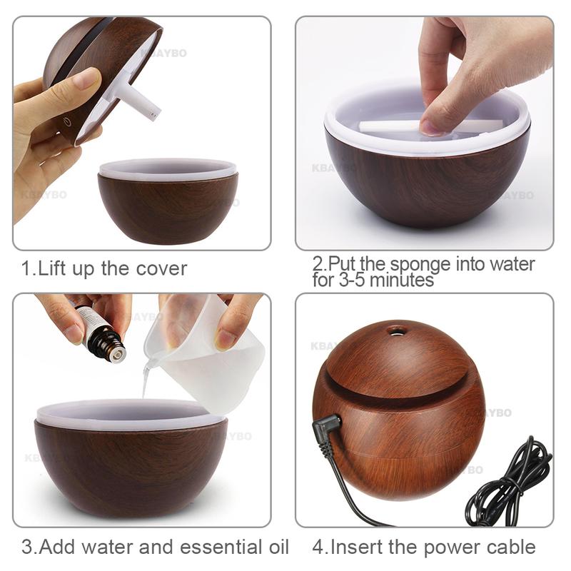 USB Aroma Essential Oil Diffuser Ultrasonic Cool Mist Humidifier Air Purifier Change LED Night Light