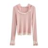 Japanese Sweet Bow Lace Patchwork Slim Tees Long Sleeve Solid All-match Korean Tshirts Spring Autumn Fashion Women Clothing