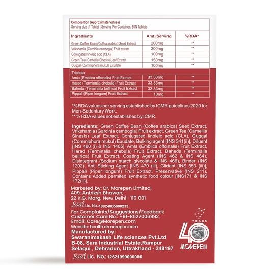 DR. MOREPEN Fat Burner Tablet 100% Natural and Safe | 60 Tablet Weight Loss Supplement With Garcinia Cambogia | Metabolism Booster For Men & Women
