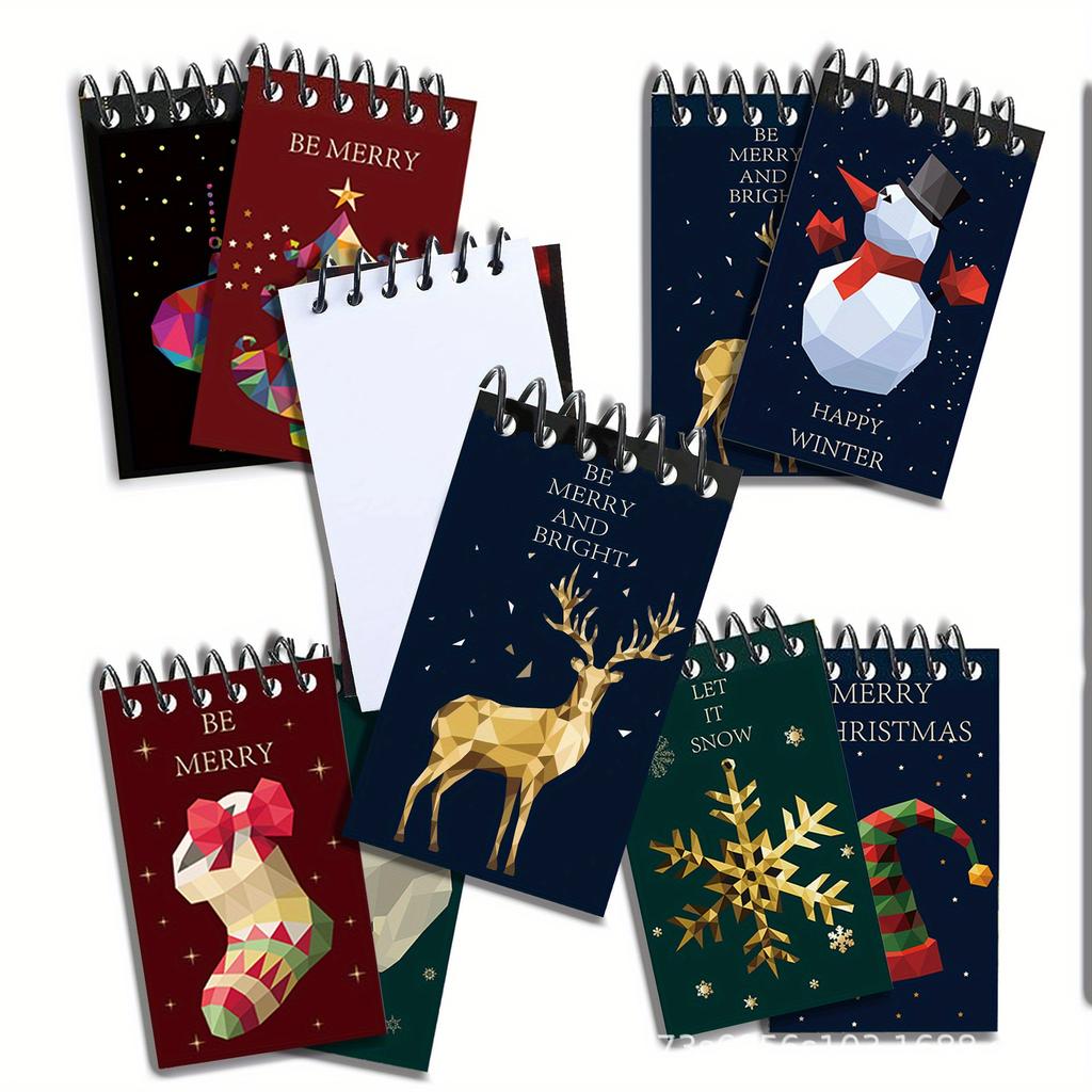 8pcs Christmas Coil Notepads, Festive Paper Journals with Perforated Pages, Ideal for Holiday Gifts and Friends - Assorted Seasonal Designs