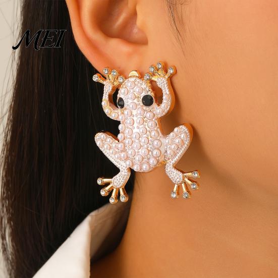 Unique Alloy Jewelry Frog for Women, Rhinestone Stud Earrings, Sparkly Cute Vintage Reptile Animal Brooch Pin, Boho Summer Beach Vacation Statement
