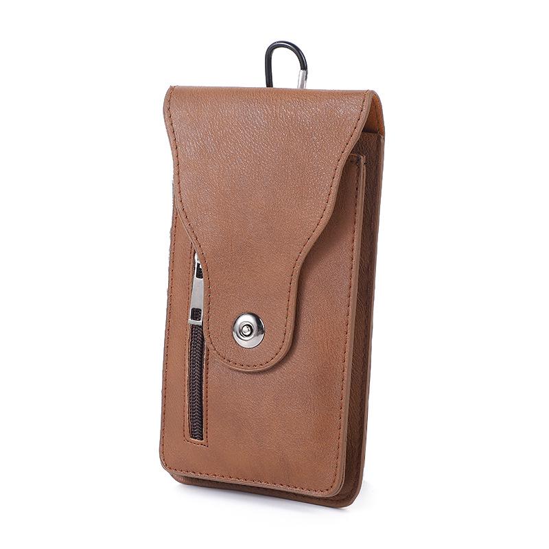

PU Leather Double Layer Mobile Phone Waist Bag for Men - Slim, Multifunctional Vertical Belt Bag for Construction Work