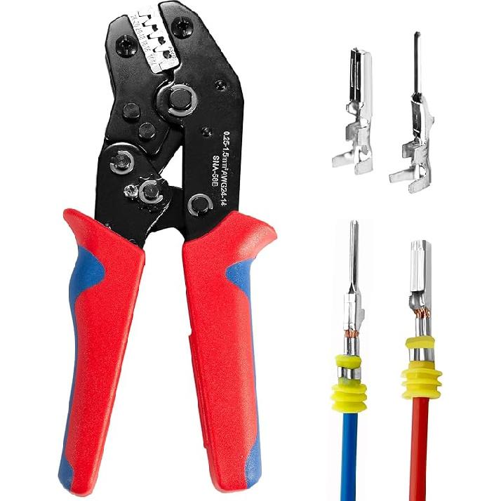 Wire Crimping Tool with Ratchet, Amliber Ratchet Wire Crimper Tool for Open Barrel Terminal Connectors, Electrical Crimping Tool for Deutsch DELPHI For Open Barrel Connector
