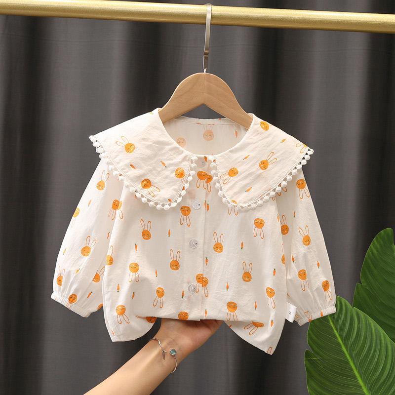 Girls Long Sleeve Cotton Shirt for 0-4 Years Spring Summer Base Layer Top